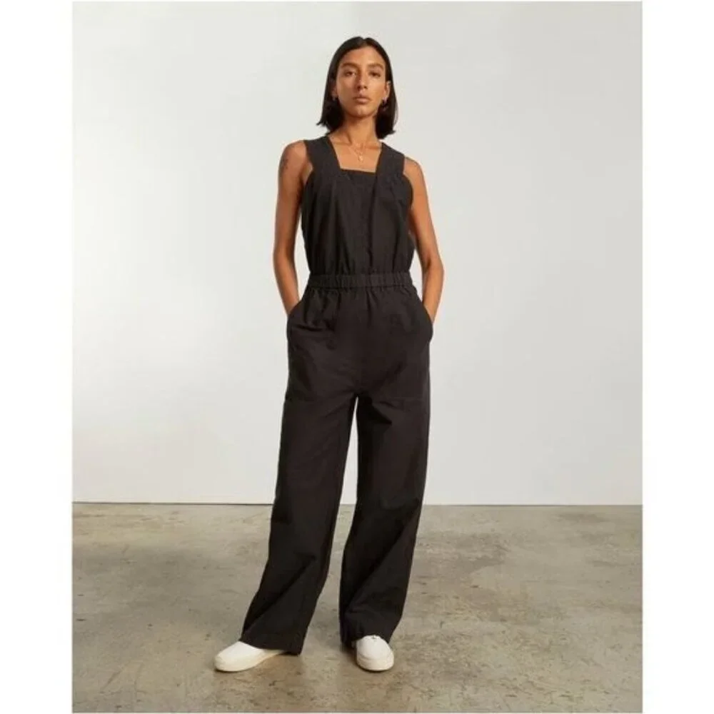 Everlane Black The Fatigue Apron Jumpsuit Cotton Linen 4